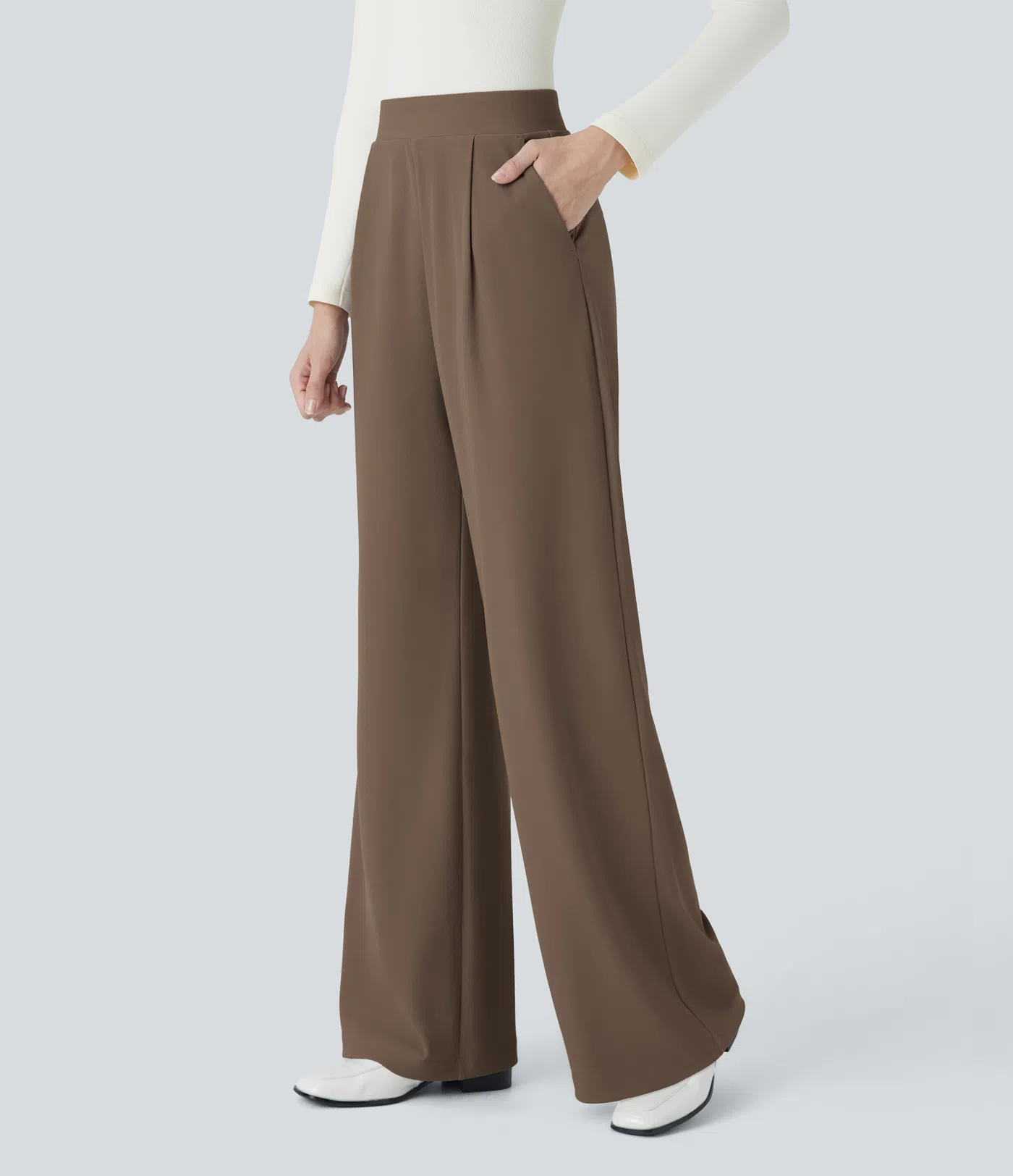 High Waisted Body Sculpt Waist-Slimming Pocket Wide Leg Micro Waffle Work Pants