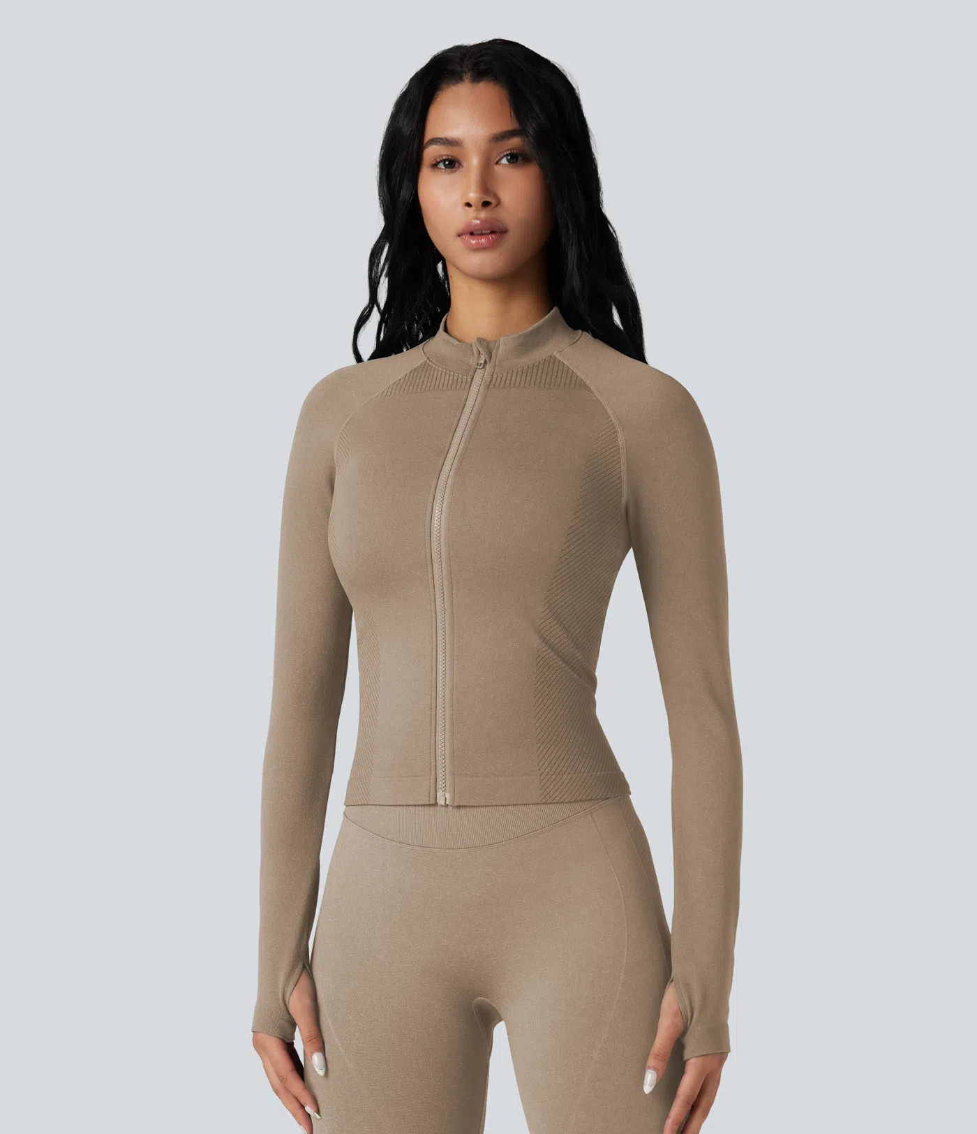 Seamless Flow Zipper Long Sleeve Thumb Hole Yoga Jacket