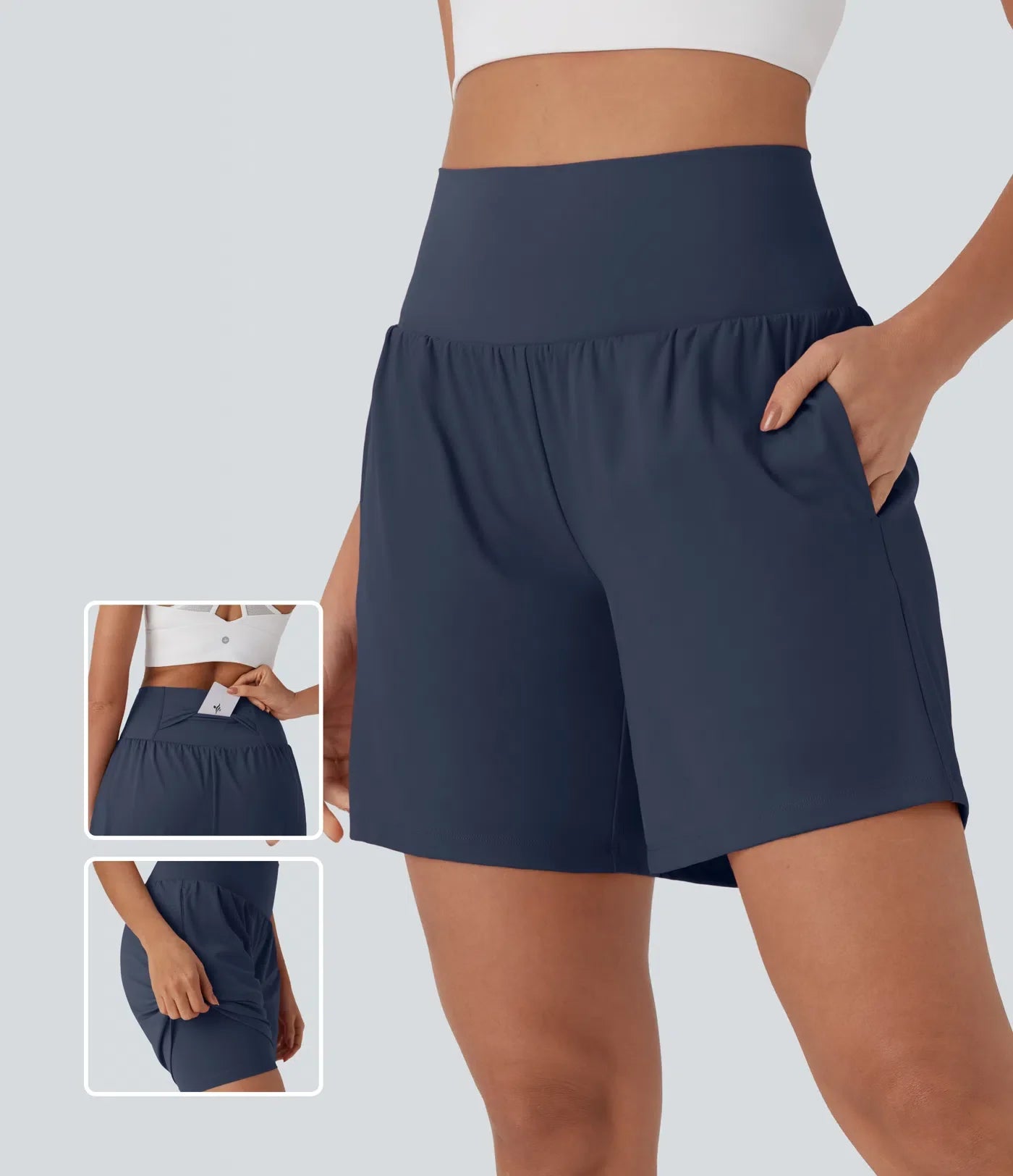Airy Super High Waisted 2-in-1 Cool Touch Yoga Shorts 7 with Pockets
