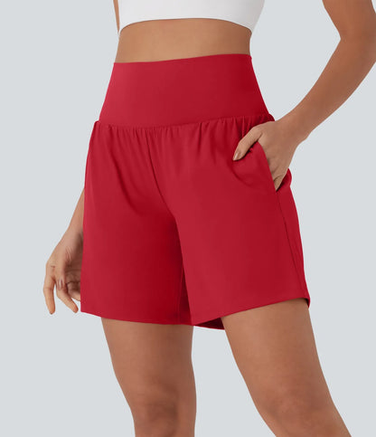 Airy Super High Waisted 2-in-1 Cool Touch Yoga Shorts 7 with Pockets
