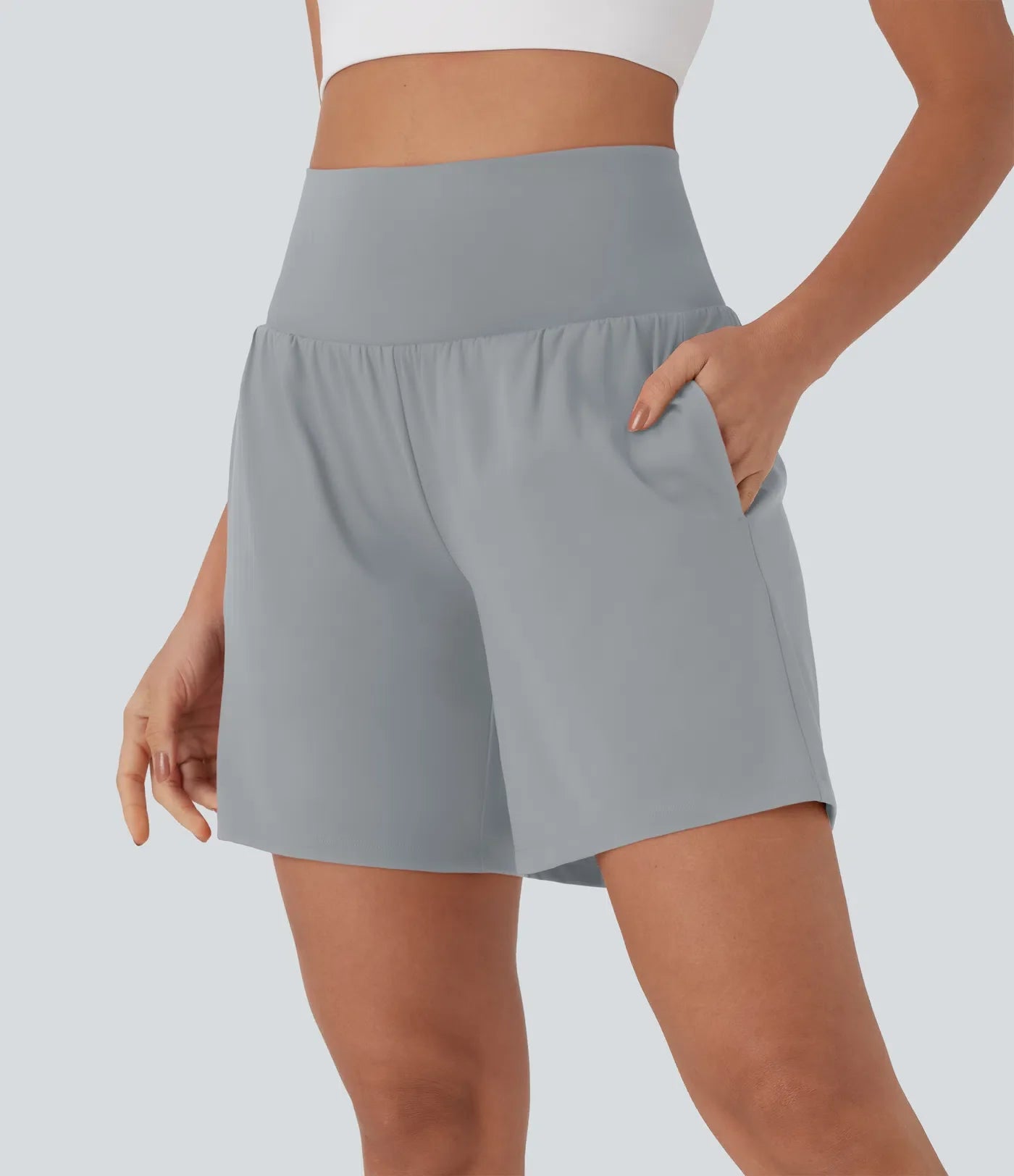 Airy Super High Waisted 2-in-1 Cool Touch Yoga Shorts 7 with Pockets