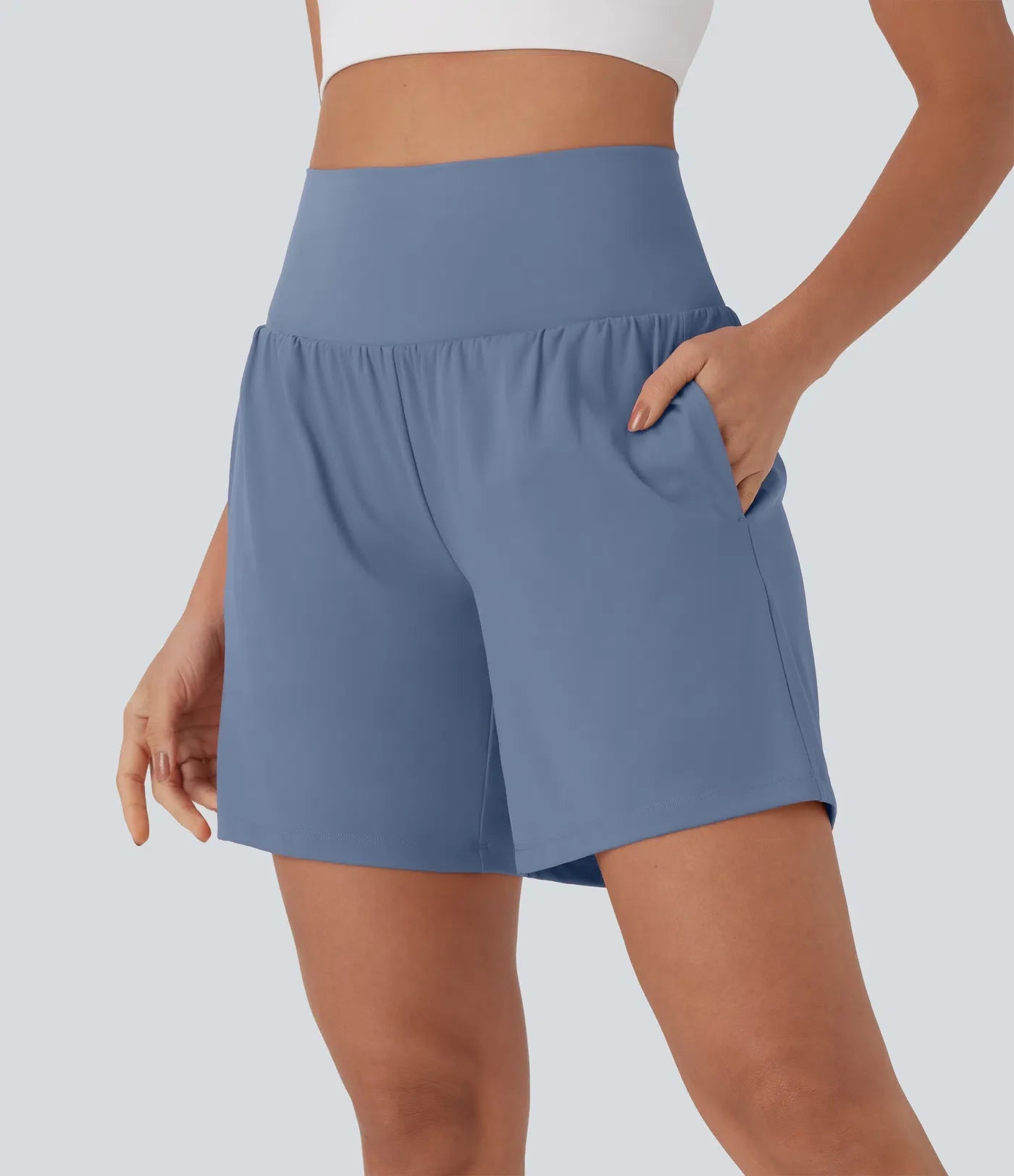 Airy Super High Waisted 2-in-1 Cool Touch Yoga Shorts 7 with Pockets
