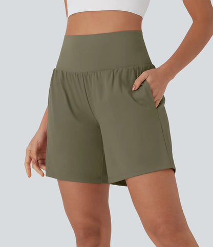 Airy Super High Waisted 2-in-1 Cool Touch Yoga Shorts 7 with Pockets