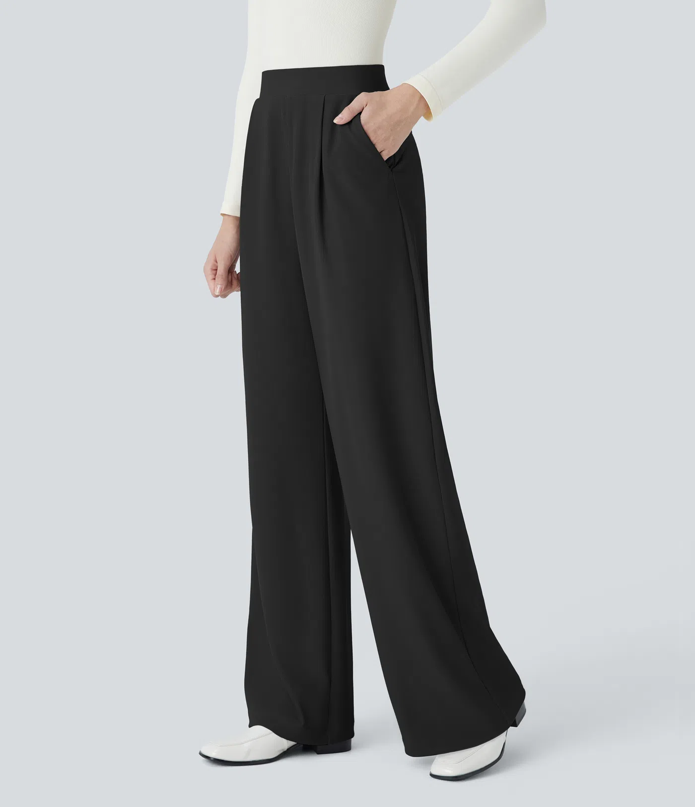 High Waisted Body Sculpt Waist-Slimming Pocket Wide Leg Micro Waffle Work Pants