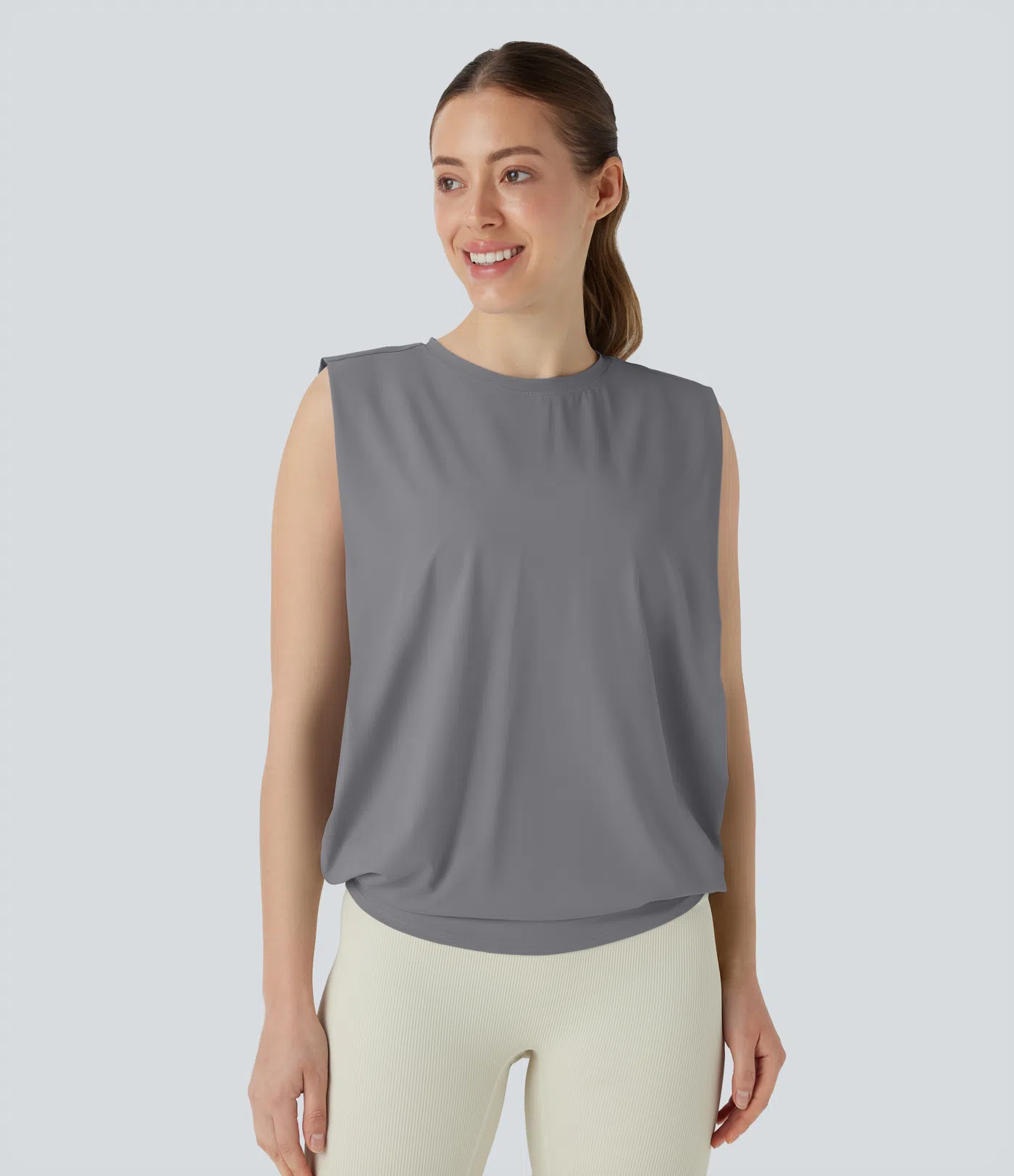 Round Neck Ruched Cool Touch Yoga Tank Top-UPF50+