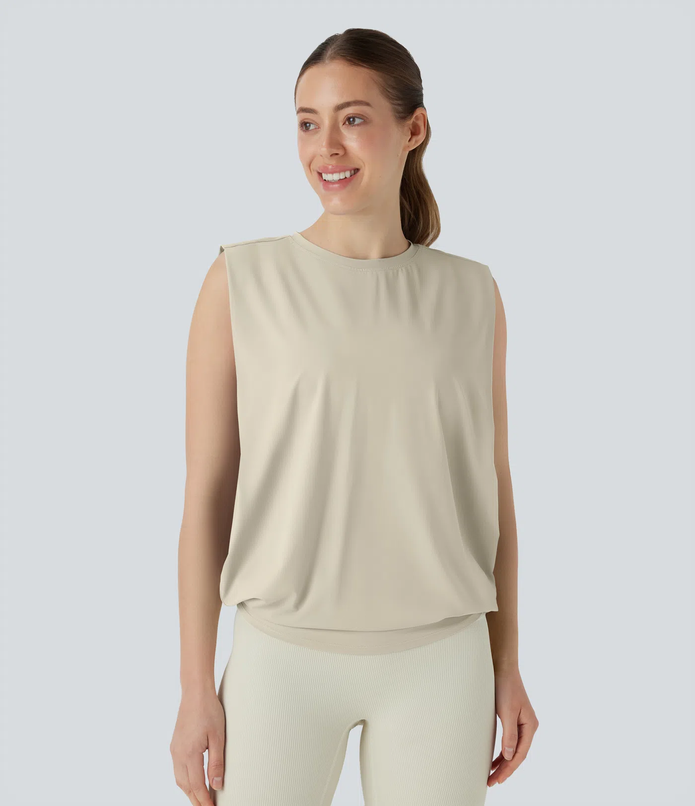 Round Neck Ruched Cool Touch Yoga Tank Top-UPF50+