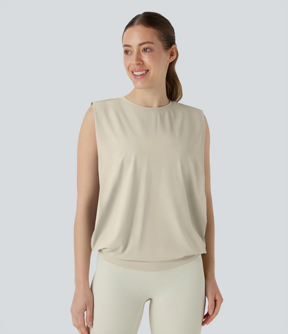 Round Neck Ruched Cool Touch Yoga Tank Top-UPF50+