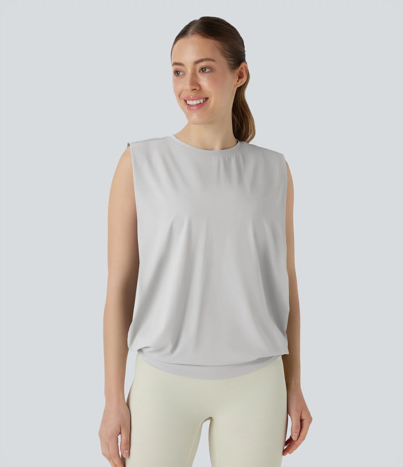Round Neck Ruched Cool Touch Yoga Tank Top-UPF50+