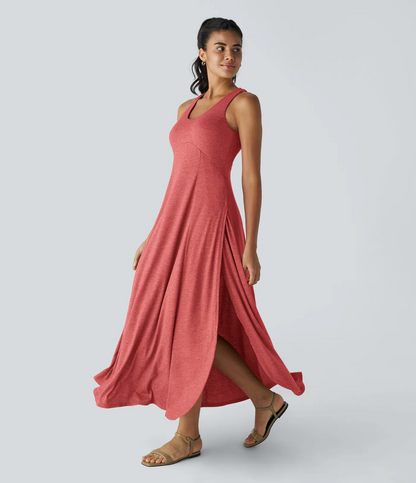 U Neck Backless Split Flowy Maxi Casual Tank Dress