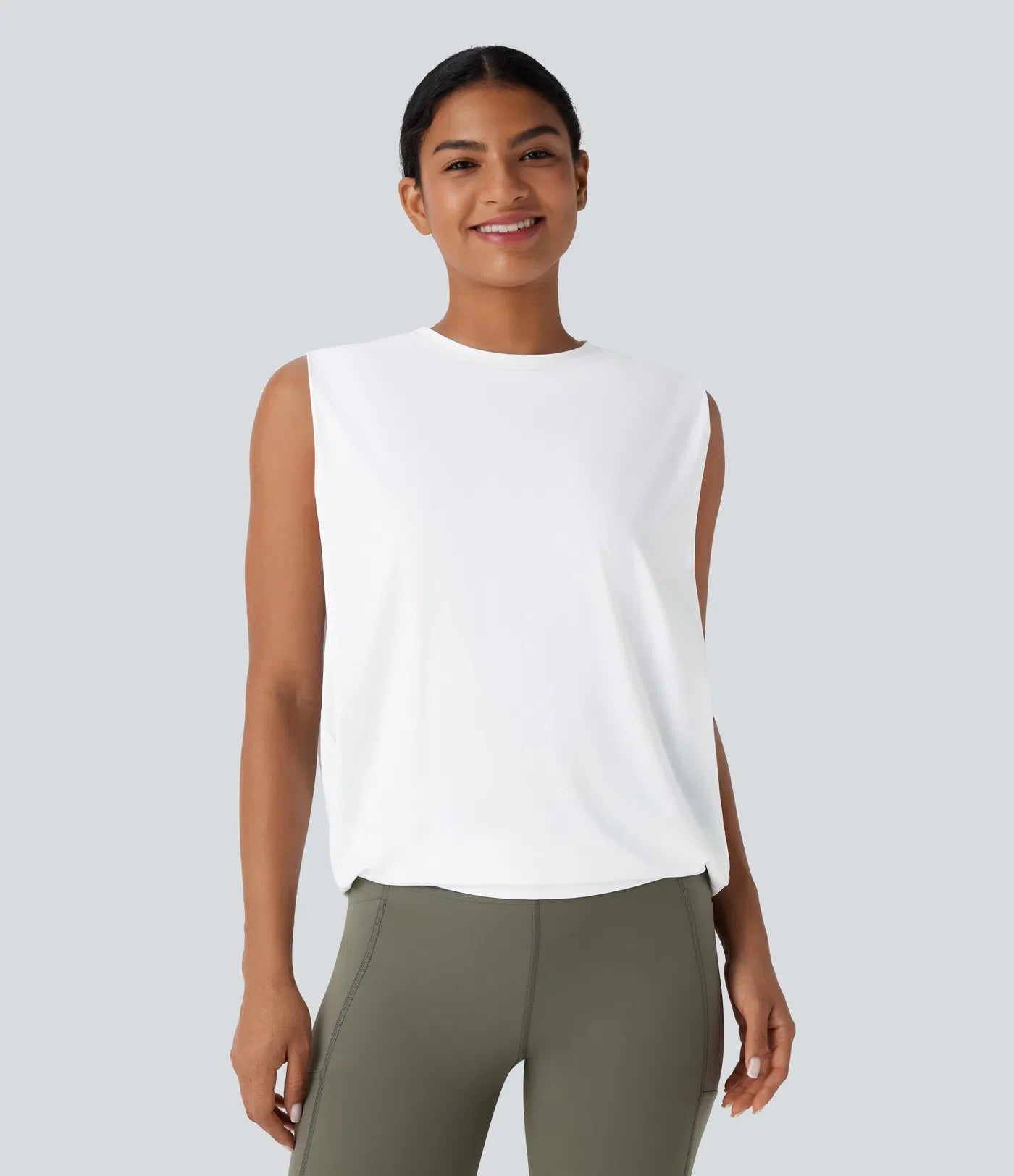 Round Neck Ruched Cool Touch Yoga Tank Top-UPF50+