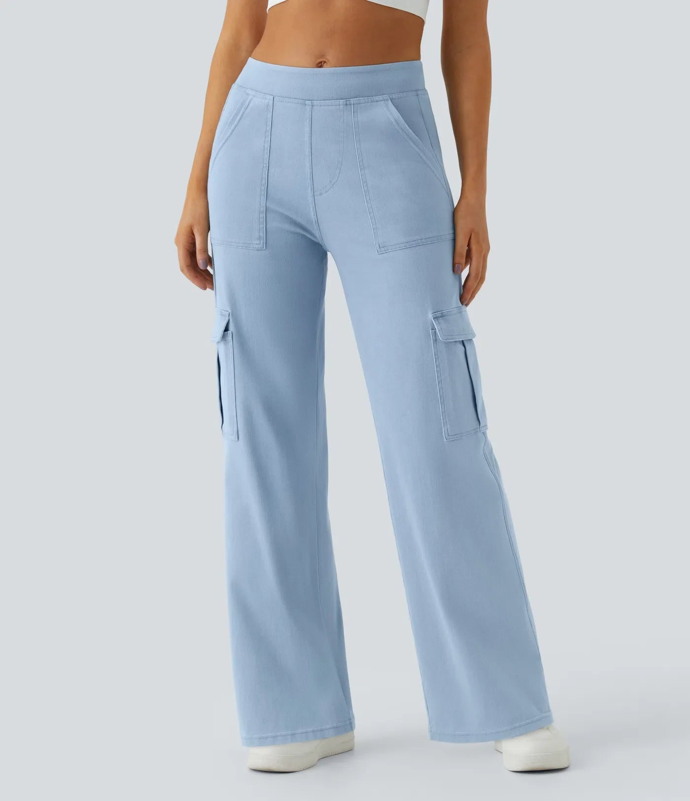 Mid Rise Pockets Straight Leg Casual Cargo Jeans