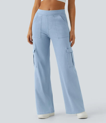 Mid Rise Pockets Straight Leg Casual Cargo Jeans