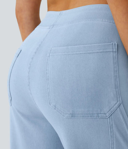 Mid Rise Pockets Straight Leg Casual Cargo Jeans