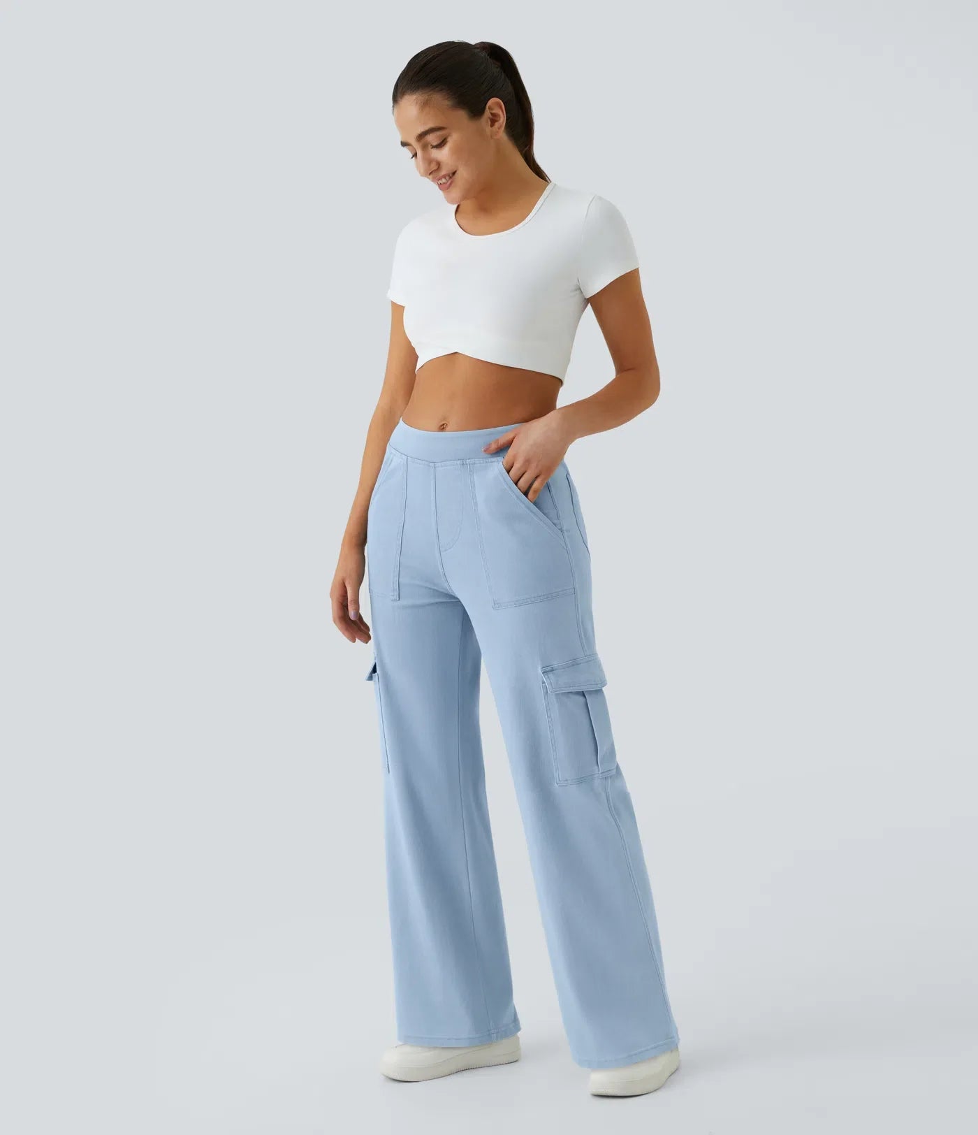 Mid Rise Pockets Straight Leg Casual Cargo Jeans