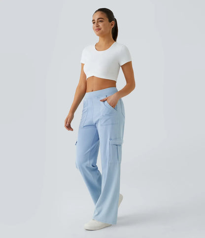 Mid Rise Pockets Straight Leg Casual Cargo Jeans