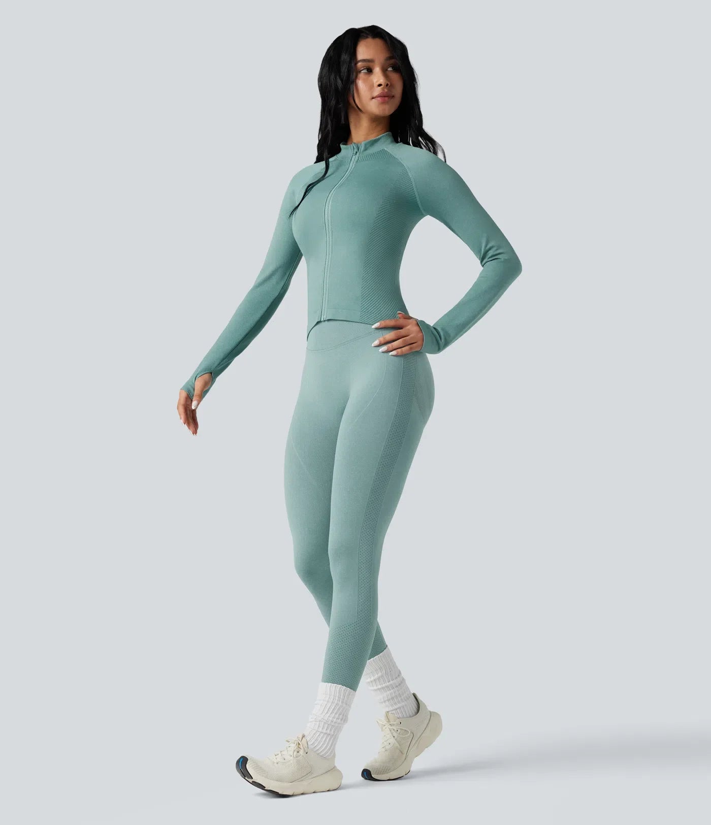 Seamless Flow Zipper Long Sleeve Thumb Hole Yoga Jacket
