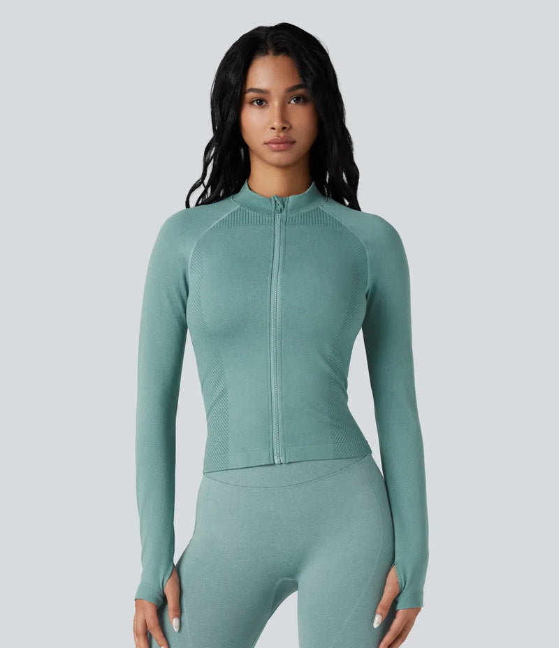 Seamless Flow Zipper Long Sleeve Thumb Hole Yoga Jacket