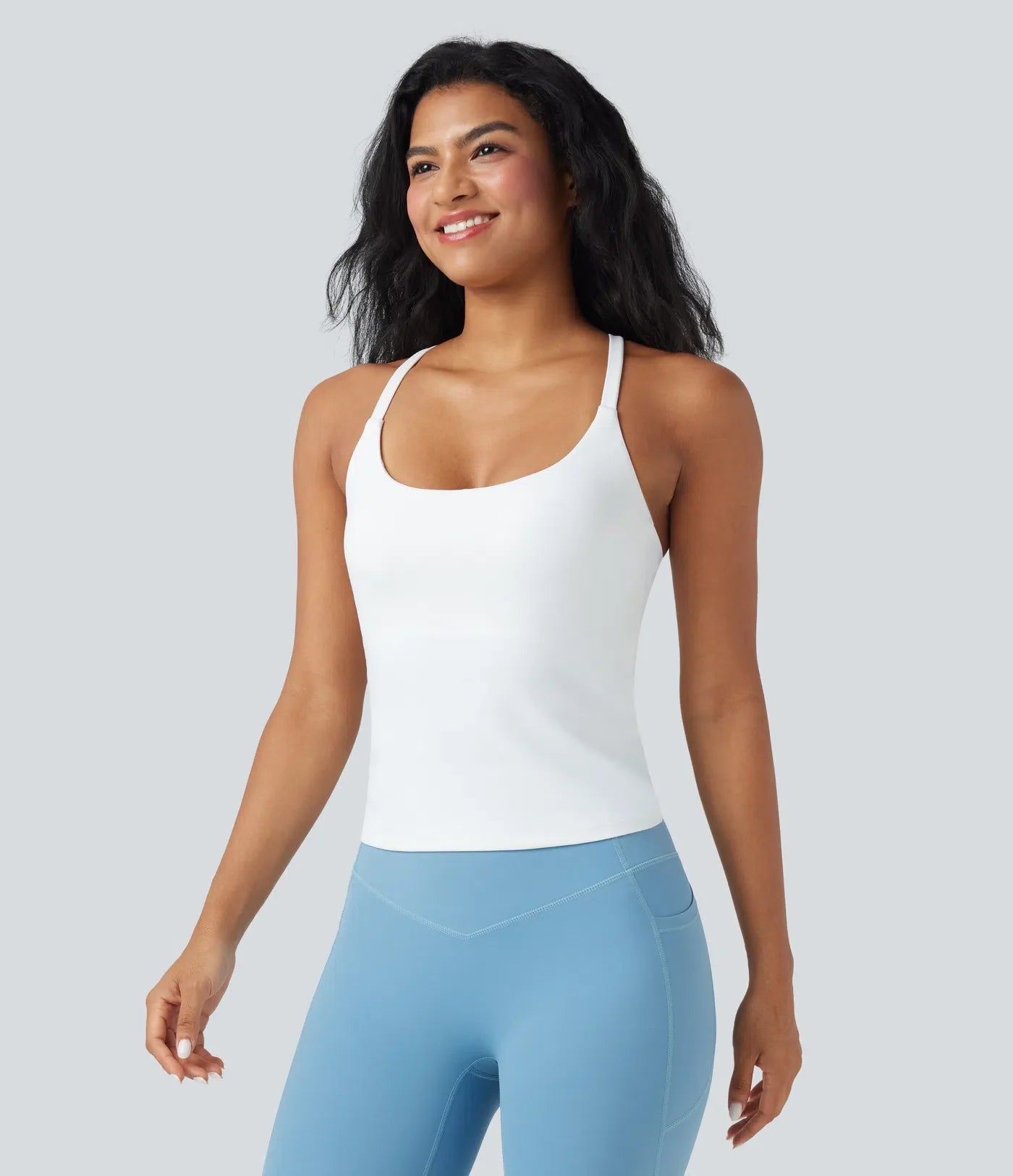 Scoop Neck Crisscross Back Crossover Hem Yoga Cami Top
