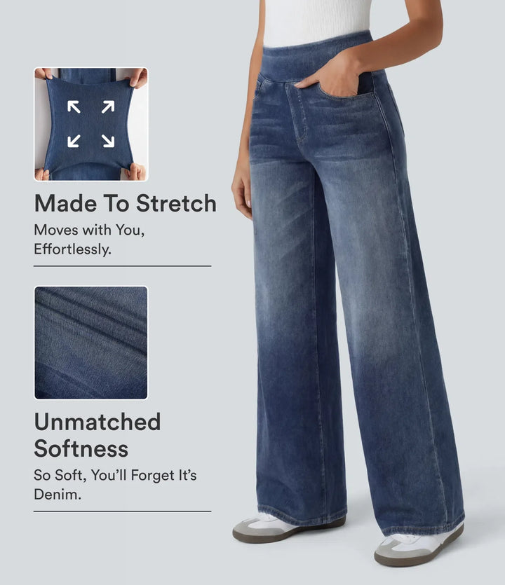 High Waisted Pockets Baggy Wide Leg Washed Casual Jeans