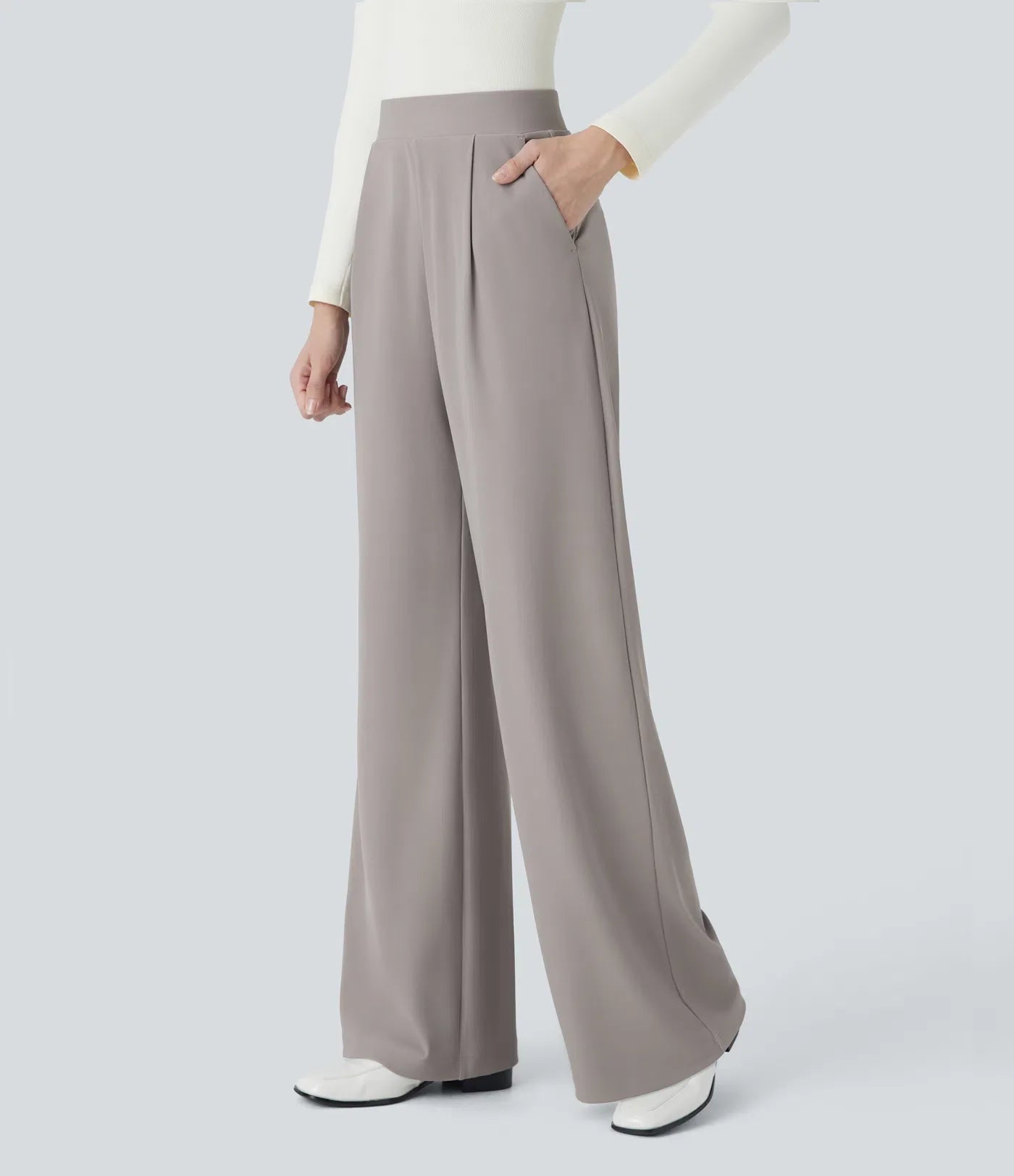 High Waisted Body Sculpt Waist-Slimming Pocket Wide Leg Micro Waffle Work Pants