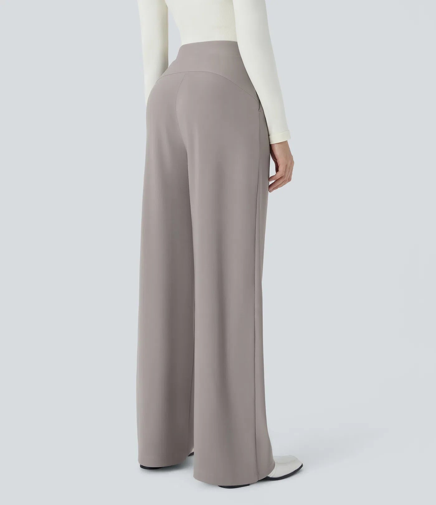 High Waisted Body Sculpt Waist-Slimming Pocket Wide Leg Micro Waffle Work Pants