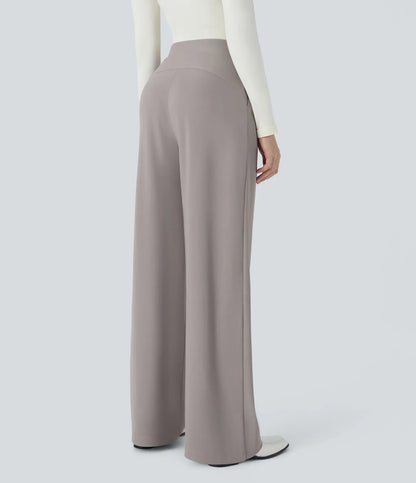 High Waisted Body Sculpt Waist-Slimming Pocket Wide Leg Micro Waffle Work Pants