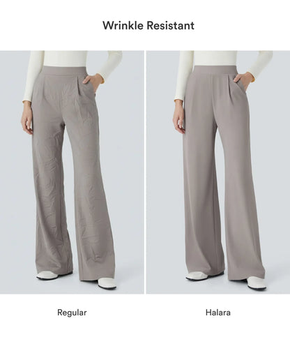 High Waisted Body Sculpt Waist-Slimming Pocket Wide Leg Micro Waffle Work Pants