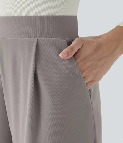High Waisted Body Sculpt Waist-Slimming Pocket Wide Leg Micro Waffle Work Pants