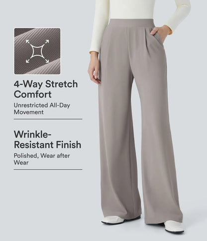 High Waisted Body Sculpt Waist-Slimming Pocket Wide Leg Micro Waffle Work Pants